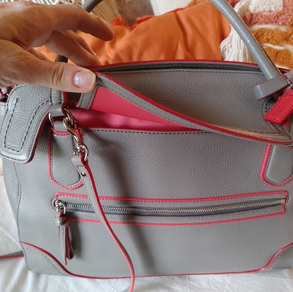 Coach Grey and Red Satchel Bowler Handbag - Picture 3 of 11